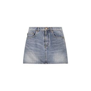 Saint Laurent Logo Blue Denim Mini Skirt